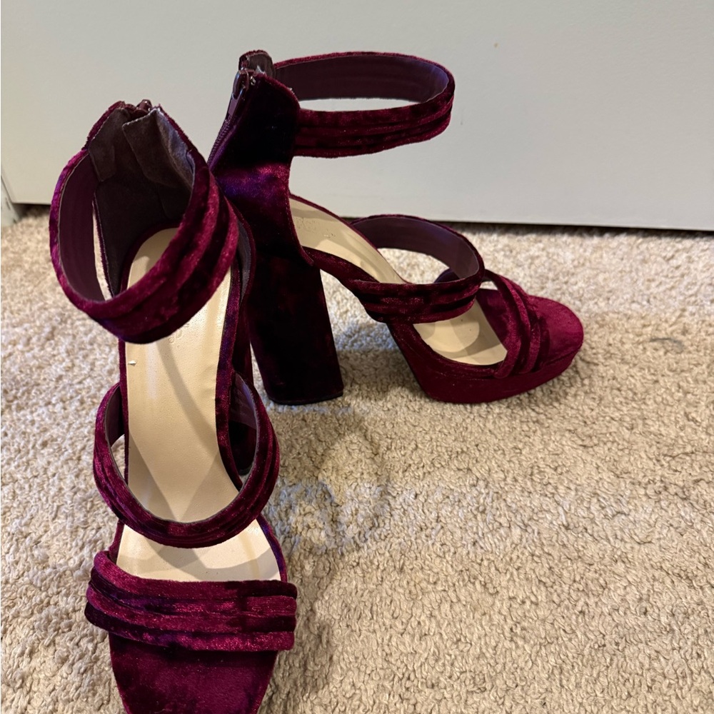 Charlotte Russe Burgundy Velvet Strappy Block Heels